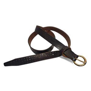 CLOSED Italian Black Perforated Leather Belt Brass Buckle Full Grain